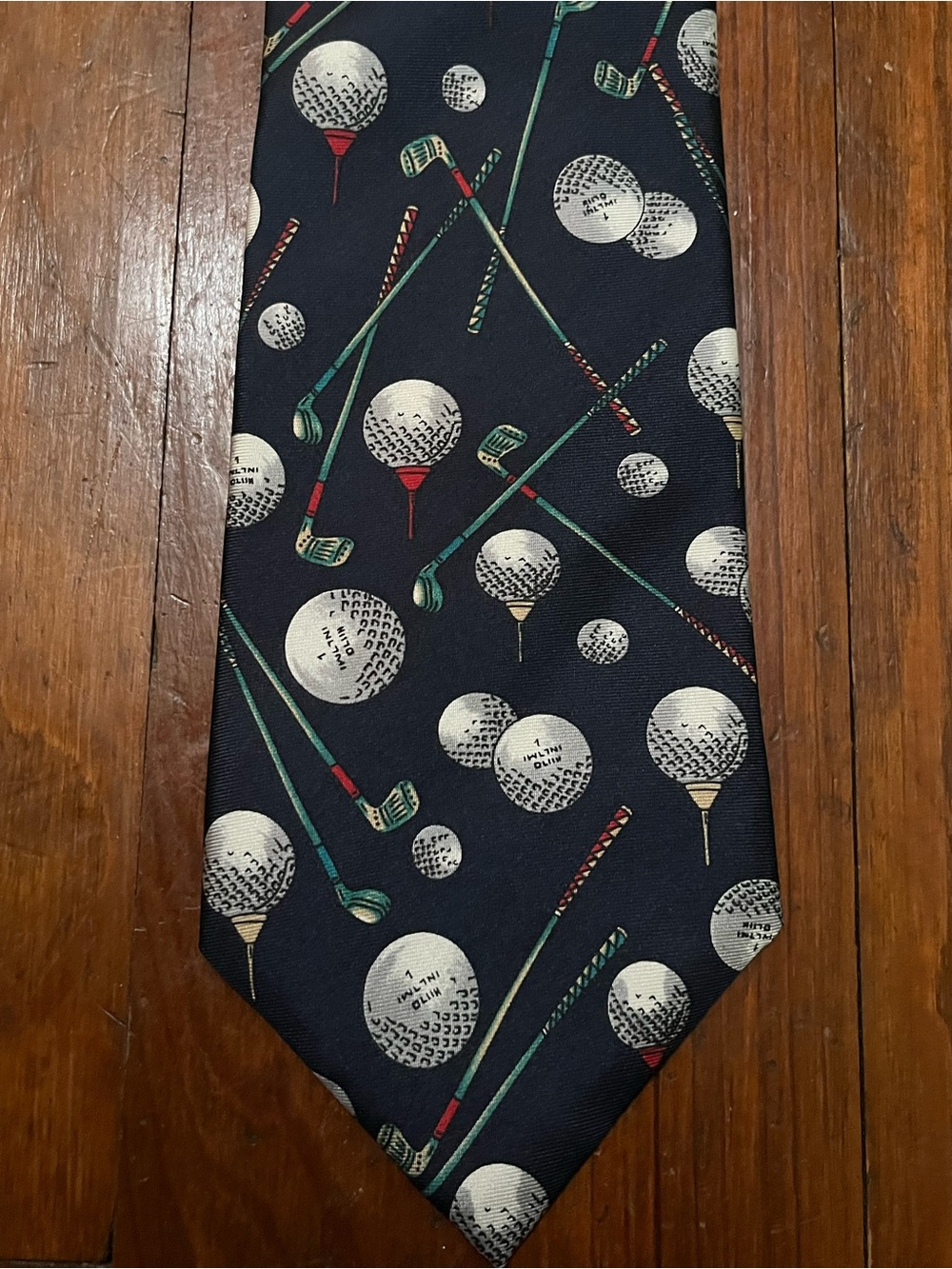 Men's Golf Pattern Silk Tie by Prestige - Navy - Stocking Stuffer Golfer